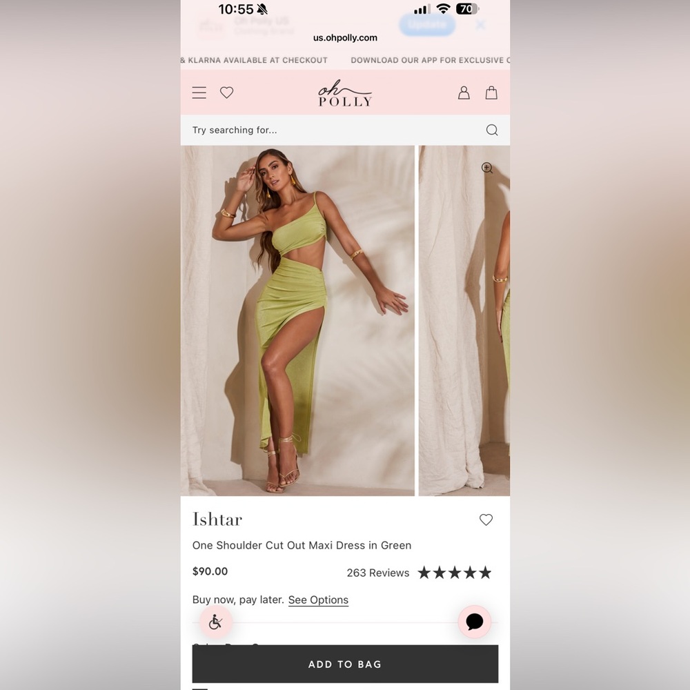 One Shoulder Cut Out Maxi Dress in Green called ishtar